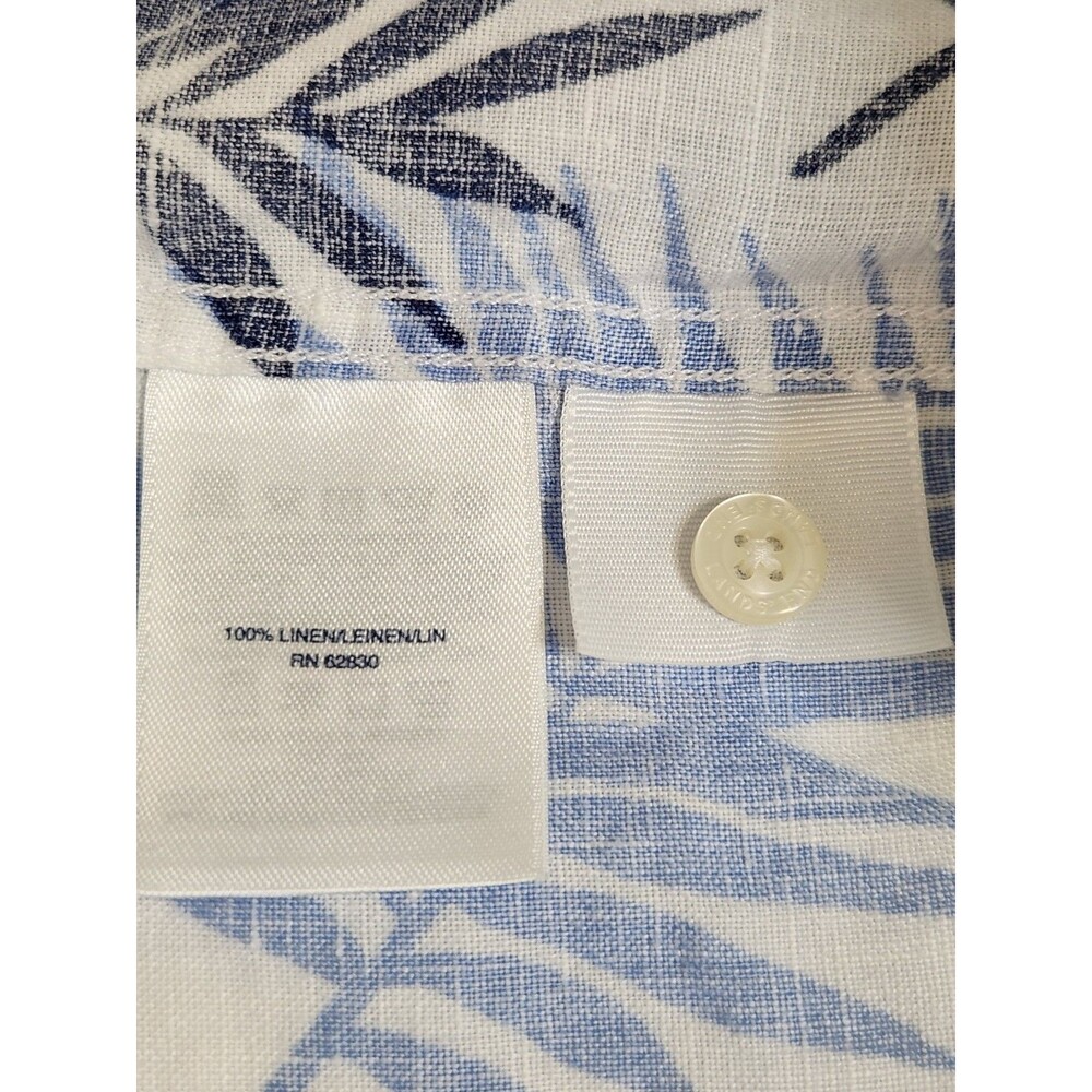 Lands' End 100% Linen Short Sleeve Tropical Palm Button Down Shirt Men's Large - Picture 6 of 9